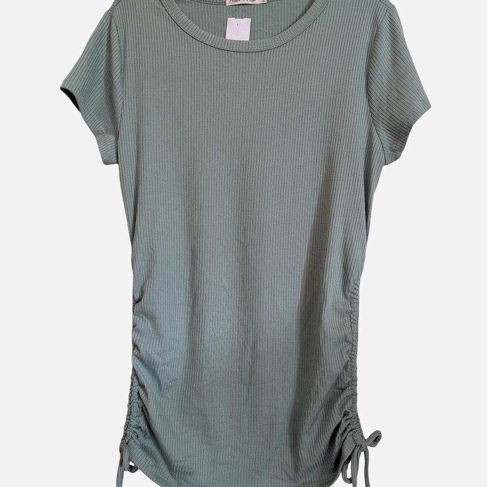 NEW Heart & Hips Womens Top Sage Green ribbed knit ruched tie side top in size L